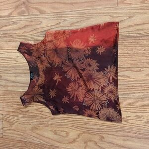 Jan Lindsay 100% pure silk red and orange floral sleeveless blouse, women's S
